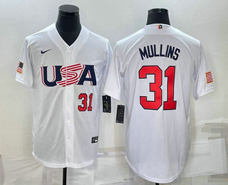 Men%27s USA Baseball #31 Cedric Mullins Number 2023 White World Classic Stitched Jersey